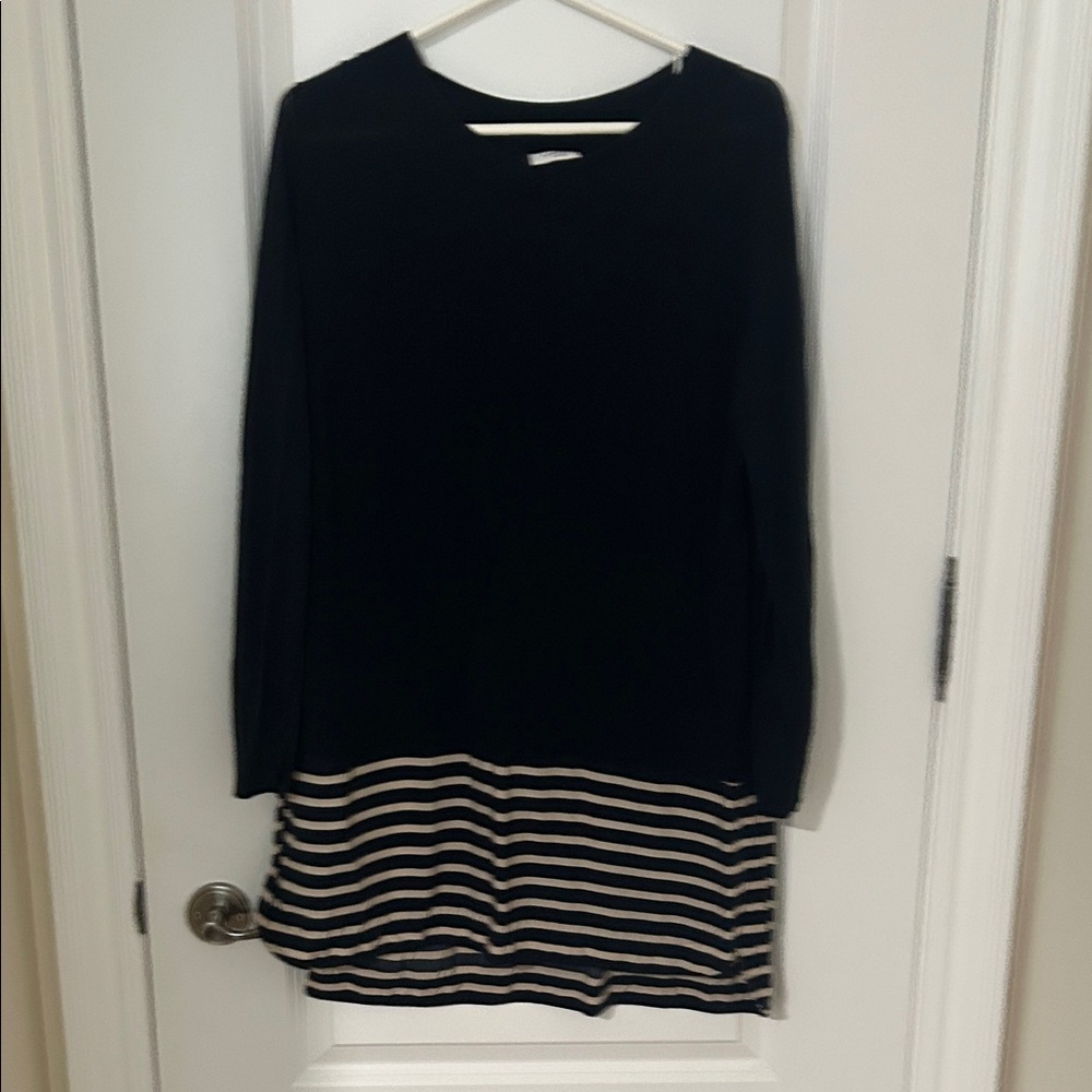 Navy and Cream Striped Women's Sweater